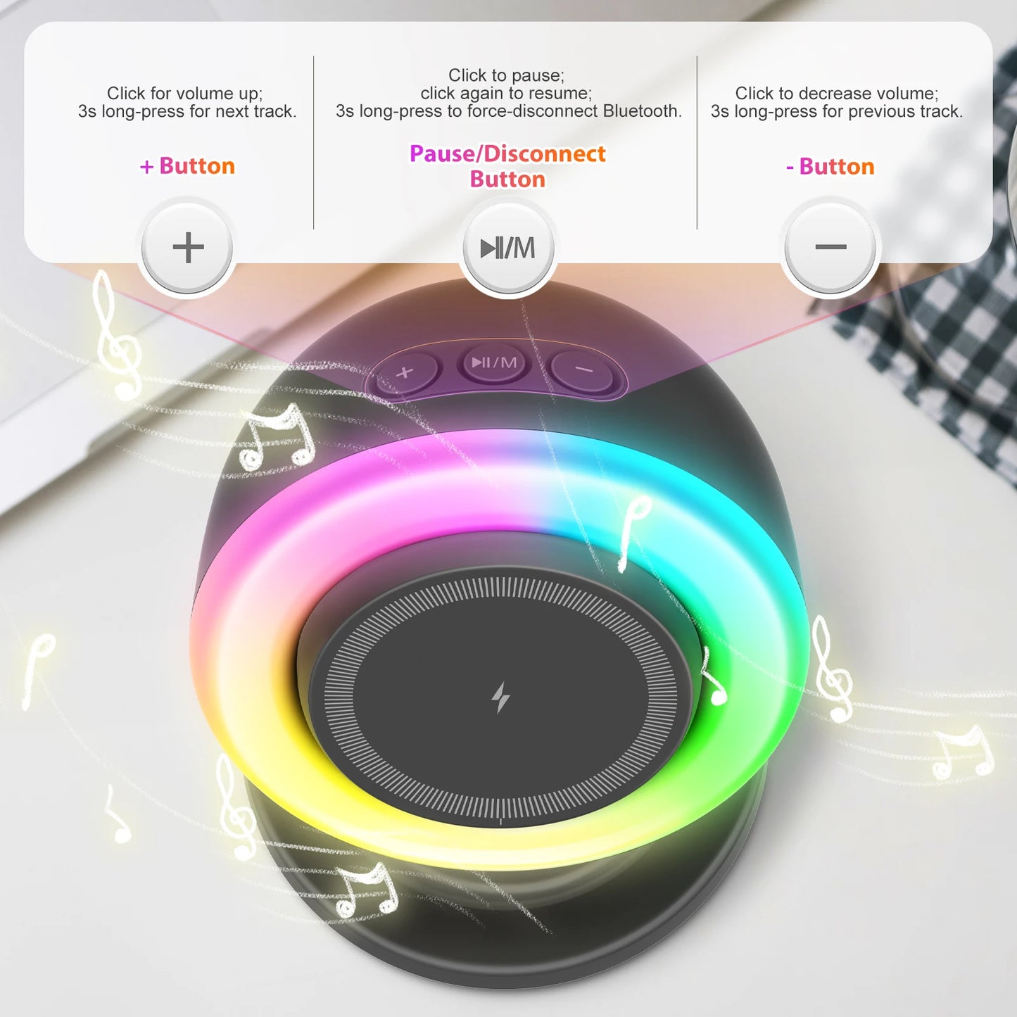 Magnetic Wireless Charger Stand 15W 4 in 1 Light Bluetooth Speaker RGB Colors Fast Charging For Magsafe iPhone 17 16 15  Pro Max