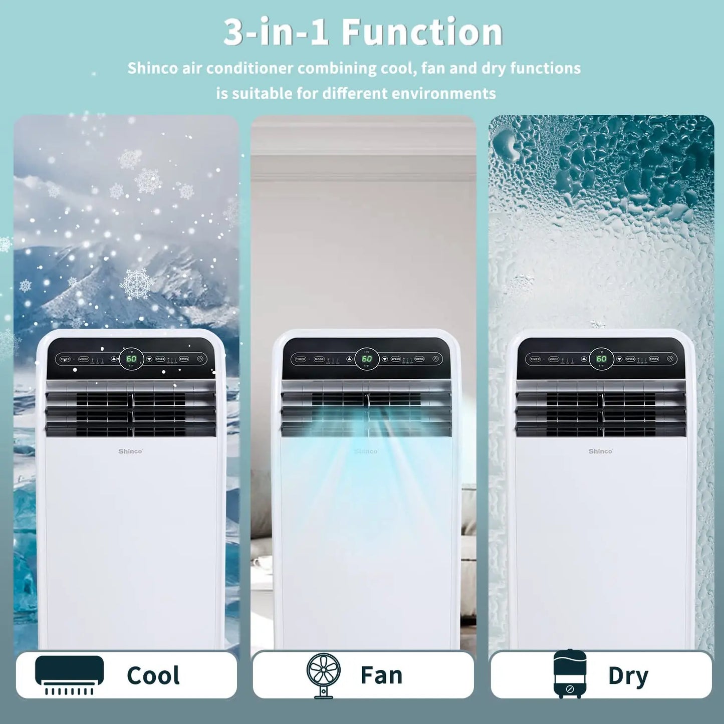 Shinco 12,000 BTU Portable Air Conditioner, Portable AC Unit with Built-in Cool, Dehumidifier&Fan Modes for Room up to 450 sq.ft