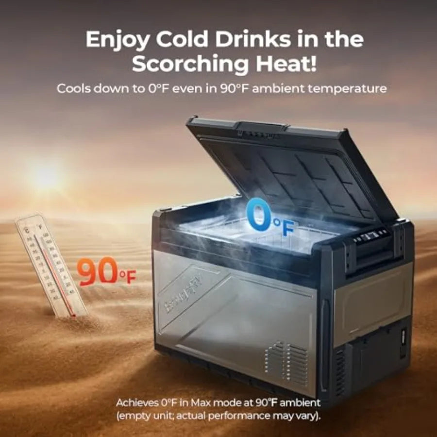 12V Portable Refrigerator for Overlanding, Camping, RV: 55 Qt Dual Zone Compressor Cooler, Black, APP Control, 12/24V DC 110240