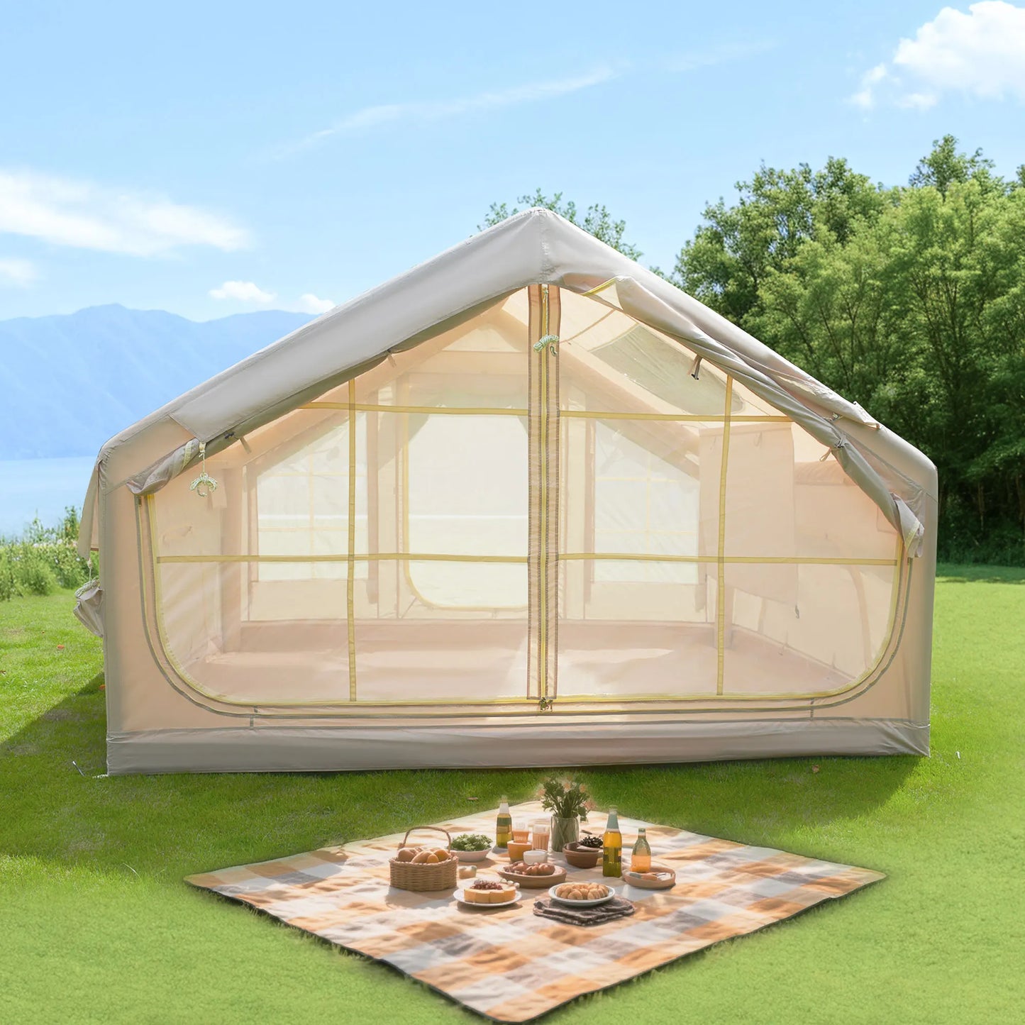 All-Season Inflatable Camping Tent for 4-6 People Heavy-Duty 3000mm Waterproof Instant Setup Air Tent with  Pump  & Storage Bag