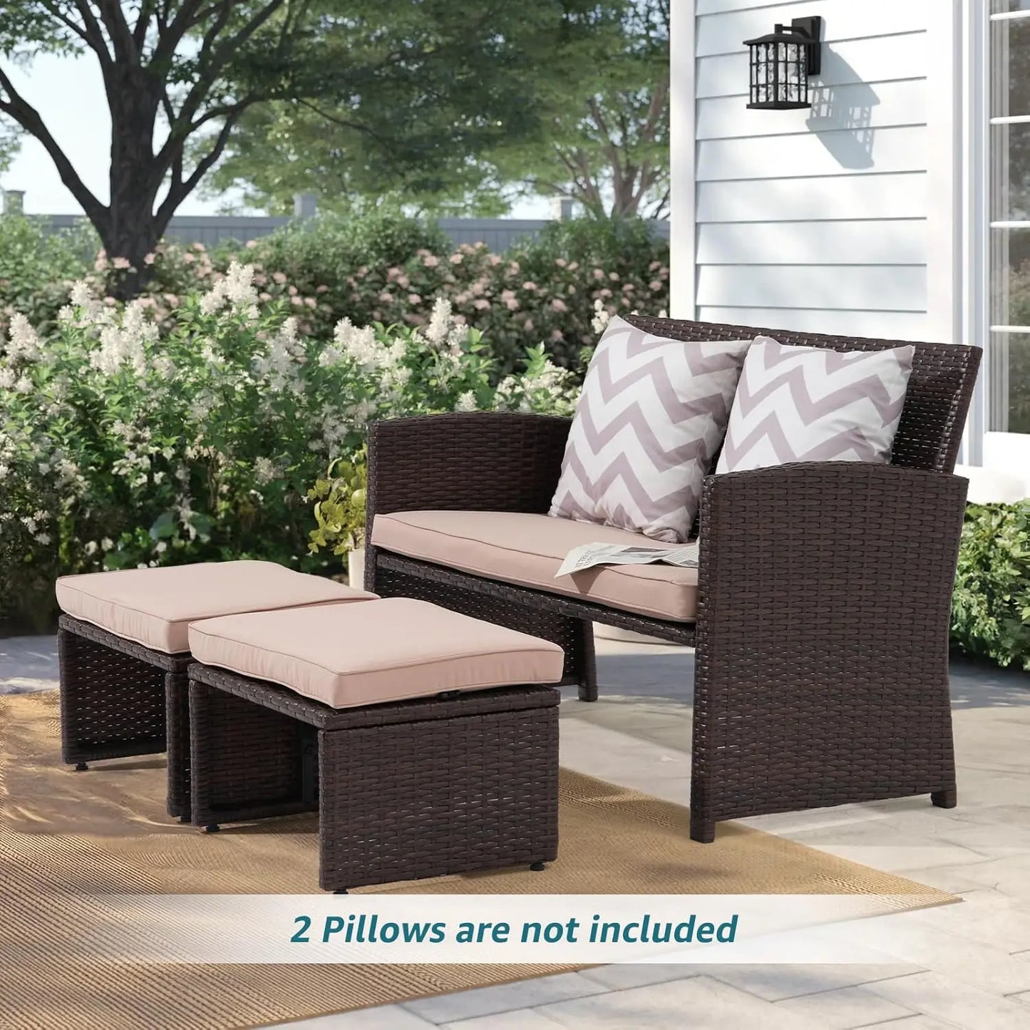 Outdoor Loveseat 3 Piece Patio Furniture Set Outdoor Conversation Set All-Weather Wicker Love Seat with, Customized