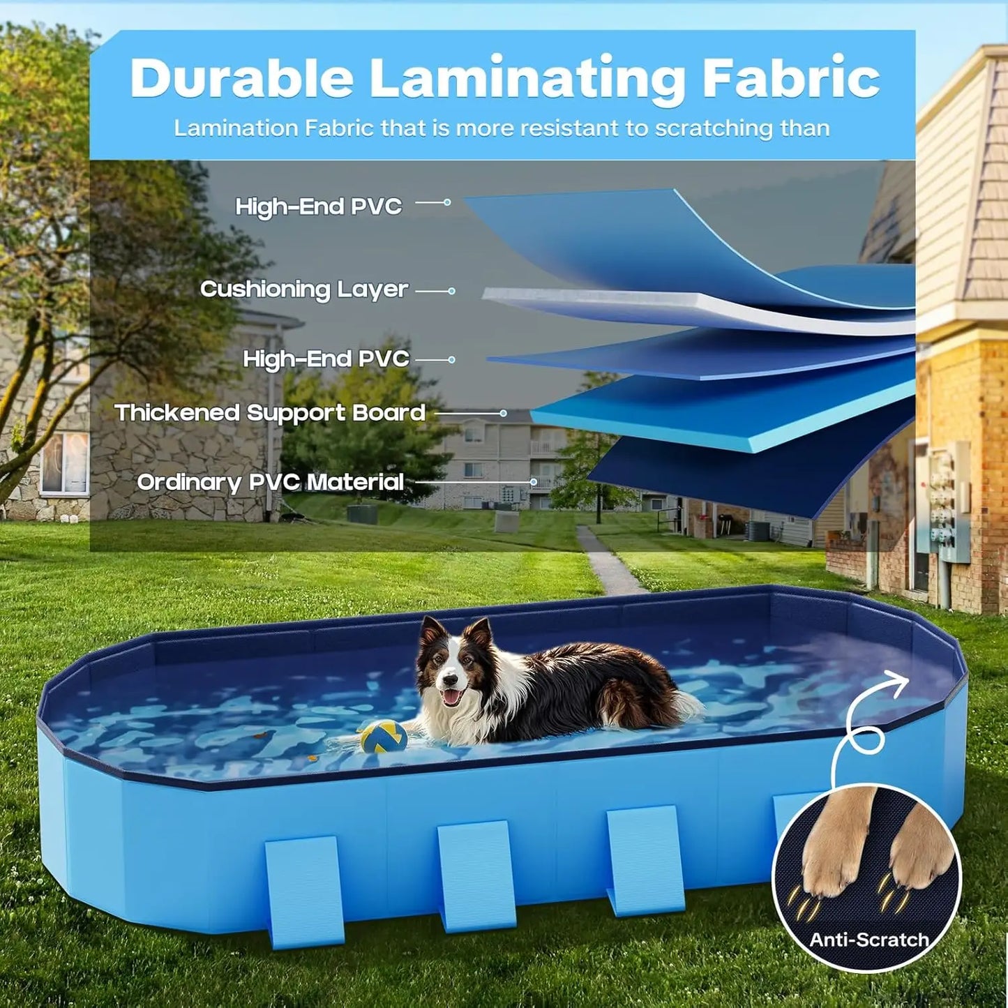 Foldable Dog Pool, 82'' Extra Large for Large Dogs with Non-Slip & Reinforced Support, Portable Pet Bath Tub for Outdoor Use