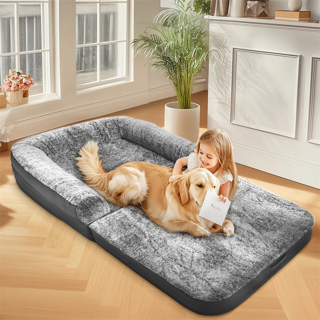 180cm Long Human-Size Giant Dog Bed Calming Pet Dog Bed Plush Cover Orthopedic Sponge Base with Foldable Design for Winter,Keep Warm