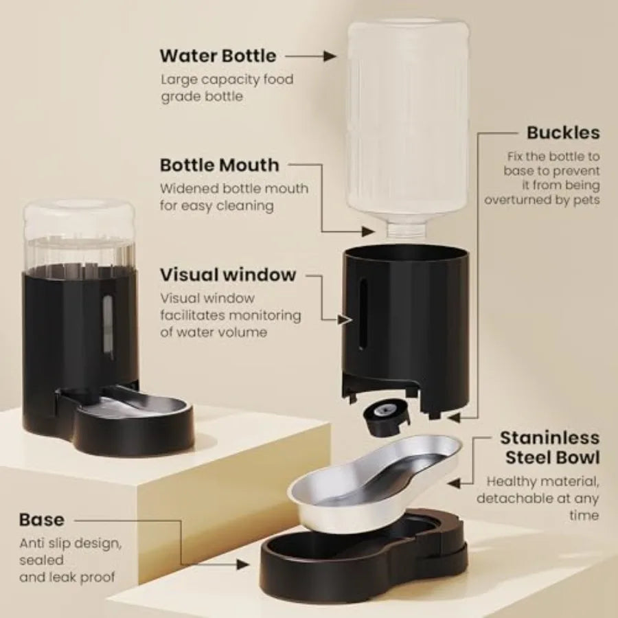 Dog Water Bowl Dispenser 7L Automatic Dog and Cat Water Dispenser with Stainless Steel Bowl Gravity Waterer Large Capacity and