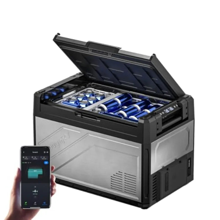 12V Portable Refrigerator for Overlanding, Camping, RV: 55 Qt Dual Zone Compressor Cooler, Black, APP Control, 12/24V DC 110240