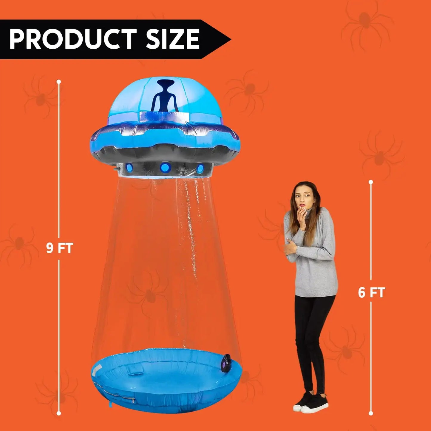 Joyfy Halloween Inflatable 9 ft UFO Alien Decoration for Halloween Decoration with Built-in LED Blow Up Yard Lawn Decoration
