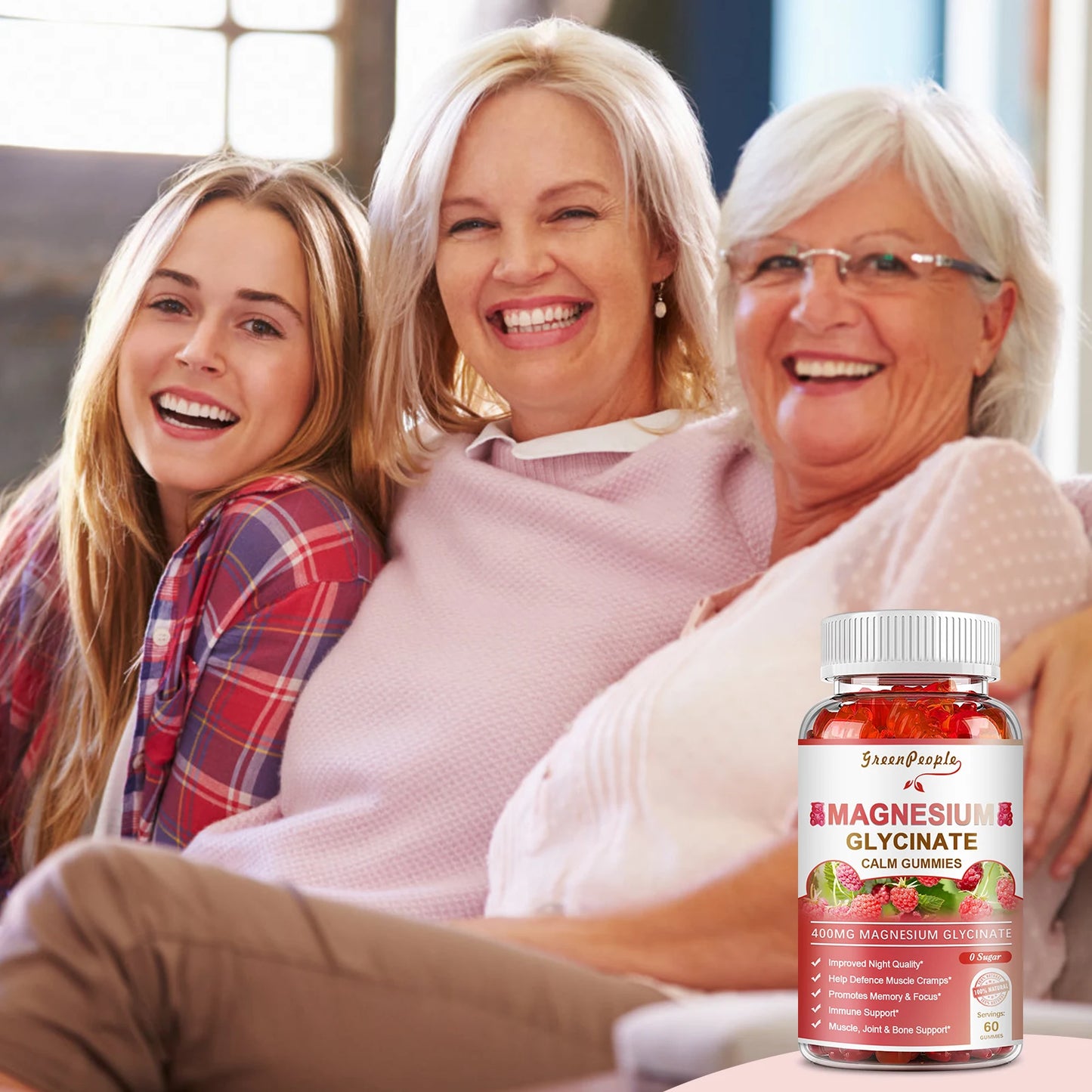 400mg Magnesium Glycinate Gummies with Magnesium Malate,Vitamin D,B6 & CoQ10 for Calm Support & Sleep for Adults Raspberry