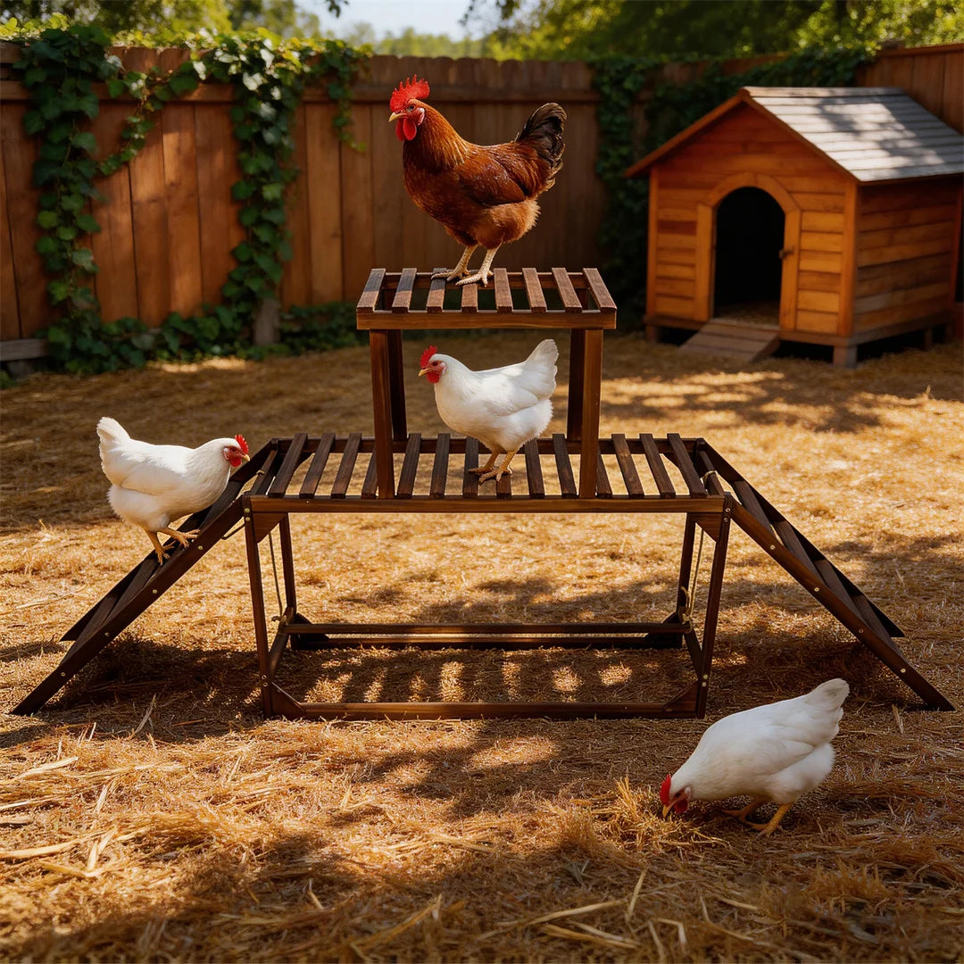 Pine Wood Chicken Perch Swing with Roosting Bars & Climbing Ladder, Activity Play Toy for Healthy Happy Backyard Farm Pets