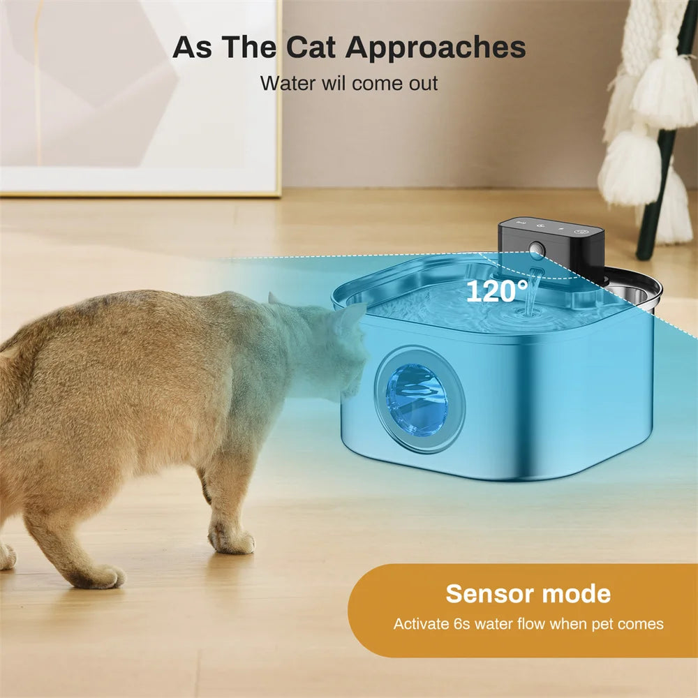 3L 5V Rechargable Automatic Stainless Steel Dogs Water Fountain 4000mAh Wireless Pet Drinker Battery Sensor Dispenser Cat Bowls
