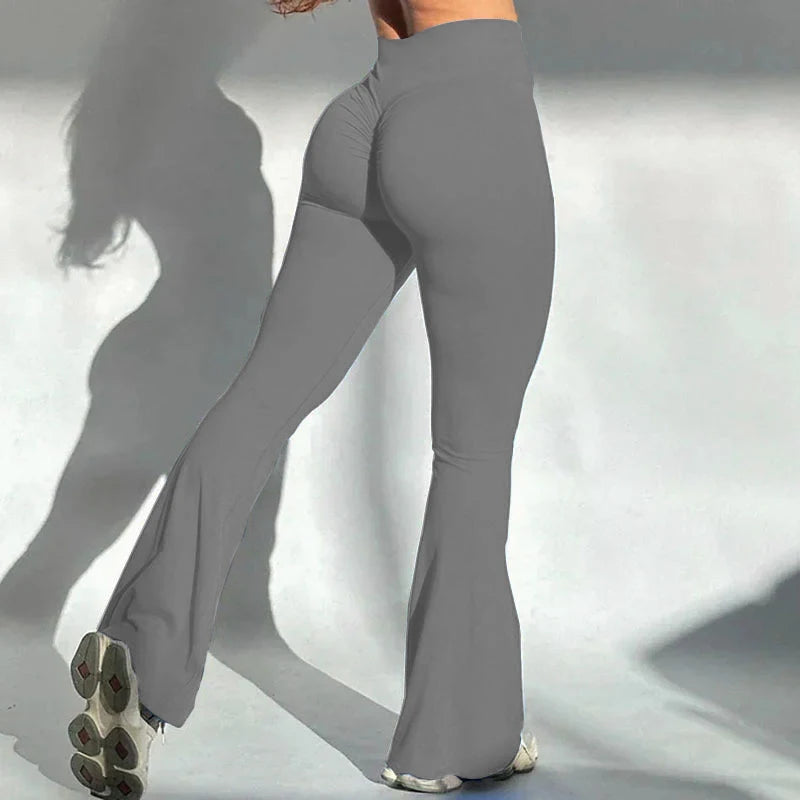 Women's Yoga Flare Trousers, High-Waisted Tummy-Control Wide-Leg Trousers Outdoor Casual Leggings with Pockets, Gym Workout Trou