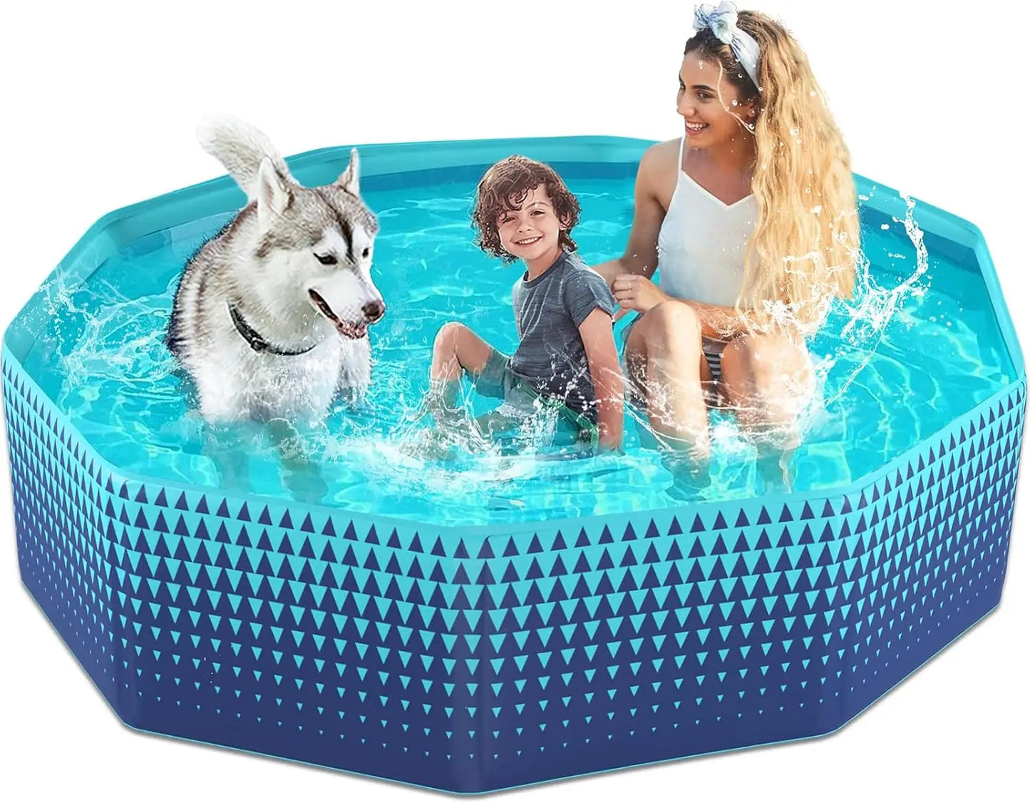 Foldable Hard Plastic Kiddie Pool for Kids & Dogs - Collapsible Wading Pool with Drain, 71 Inch