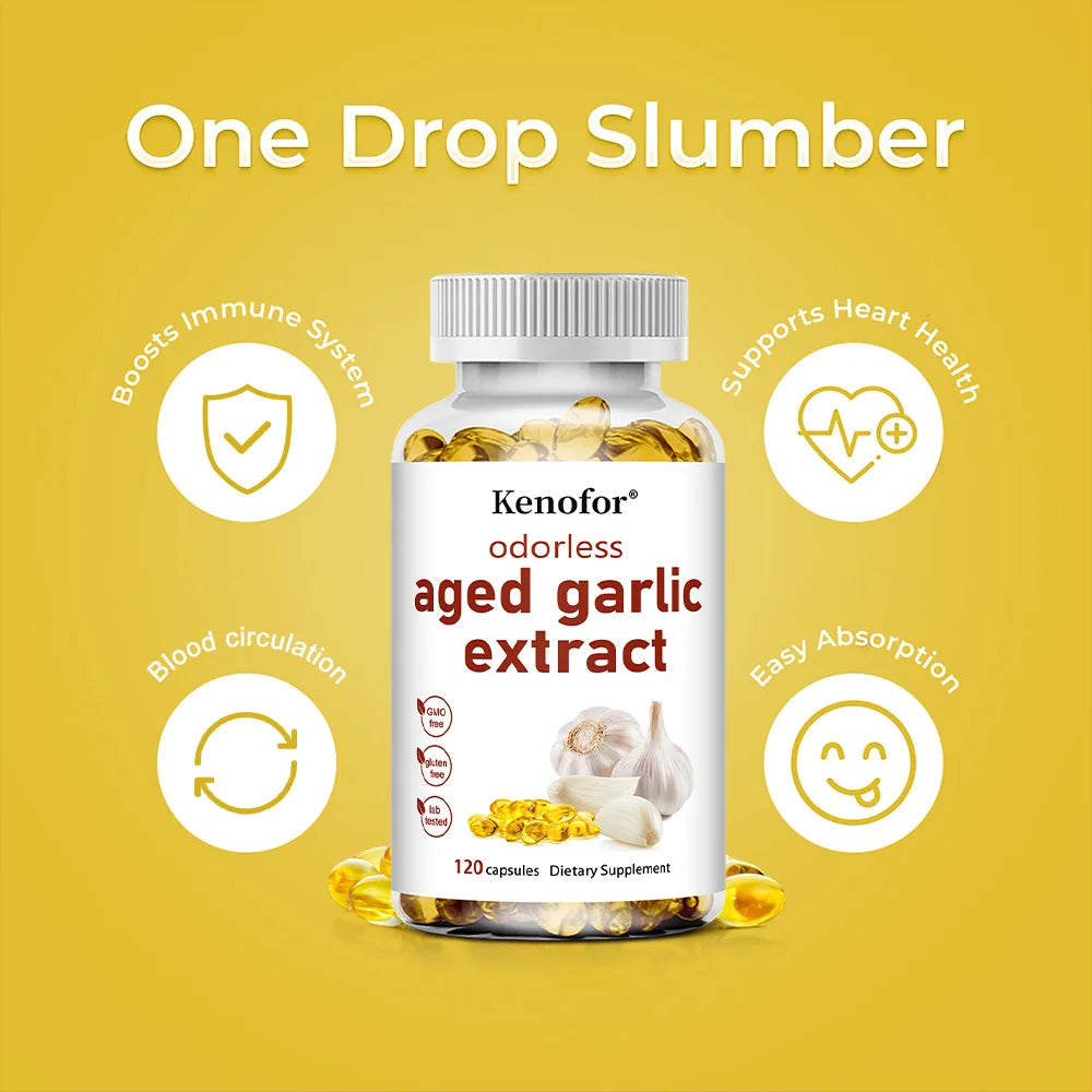 Odorless Aged Garlic Extract Capsules, Health & Energy Support, Cleansing and Detoxification, Non-GMO, Non-Soy