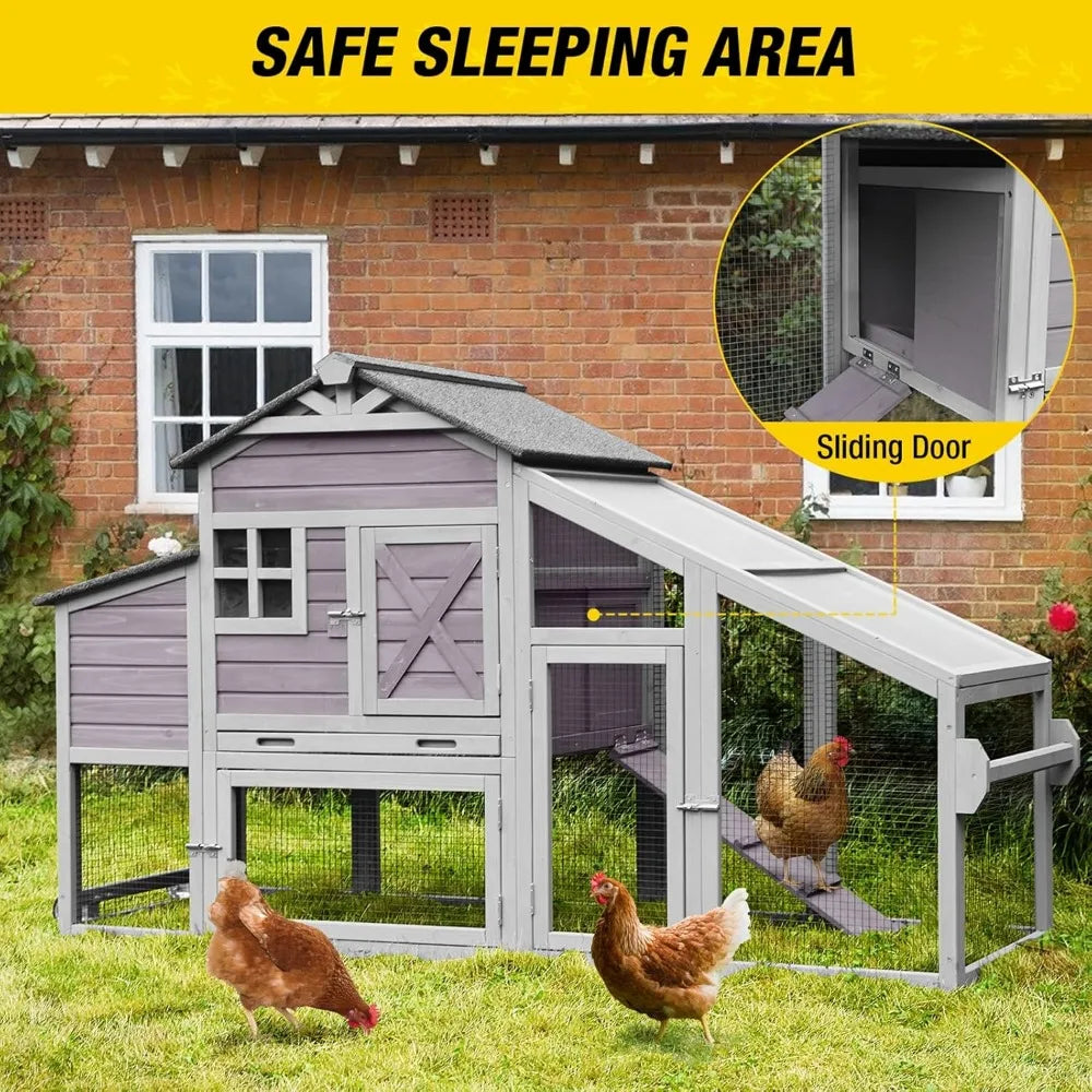 Chicken Coop Mobile Chicken Coop with Large Chicken Coop, Expandable Outdoor Wooden Poultry Cage with Wheels
