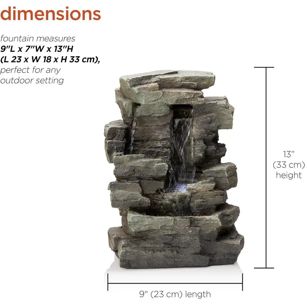 13" Tall Indoor Tabletop Water ountain, 4 Tier Cascading Water eature with LED Lights or Home, Oice, Living Room, or Zen Decor,