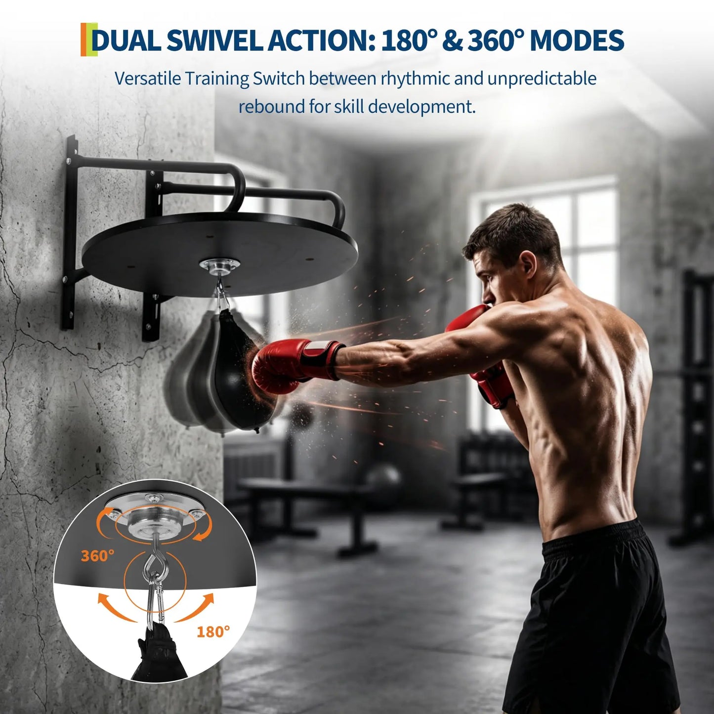24 Inch Adjustable Speed Bag Platform With 360 Swivel, Heavy Duty Wall Mount Boxing Trainer Station For Home Gym Workout