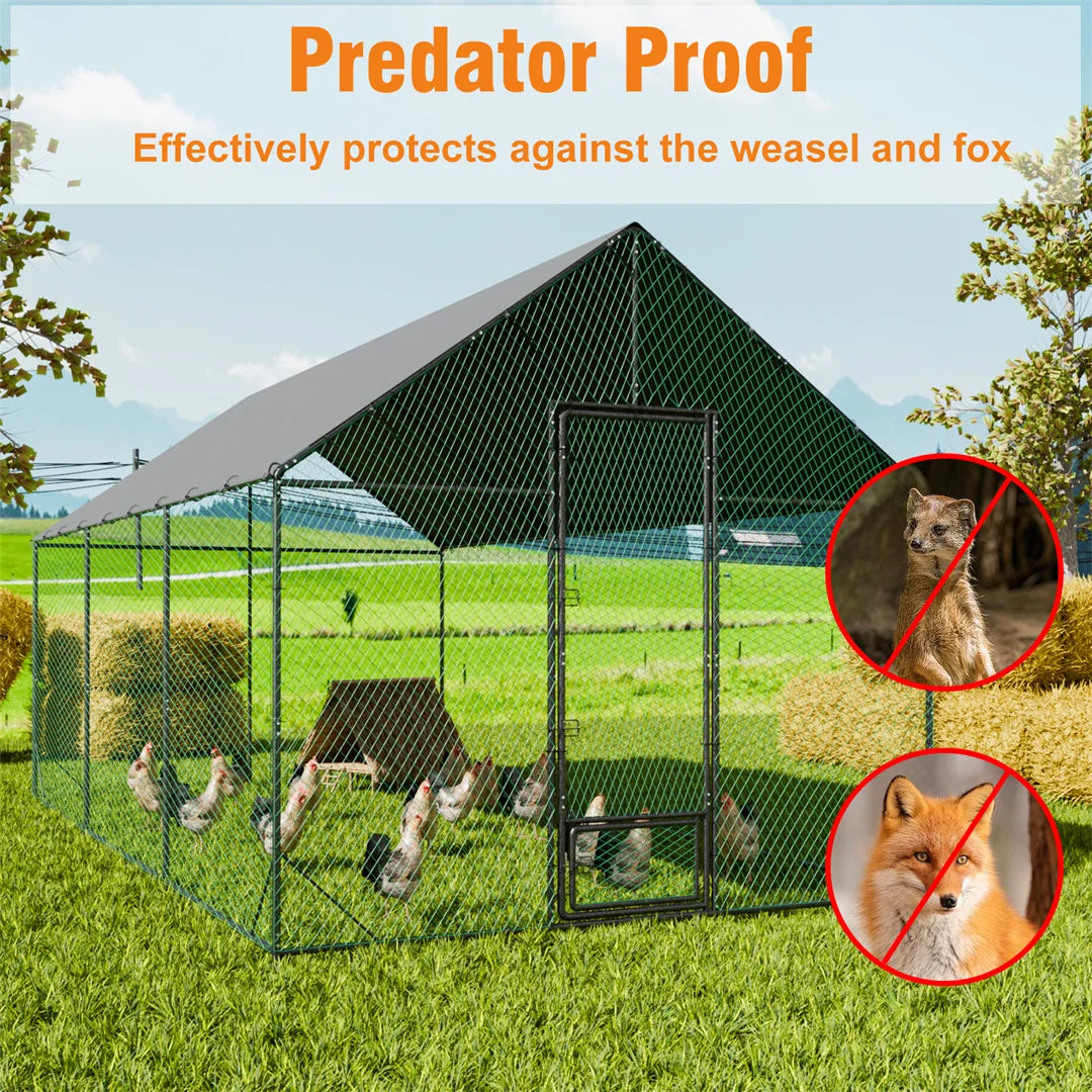 BINGOPAW Large Outdoor Chicken Coop with Metal Turkey Running Cage Duck House Waterproof 600D Oxford Cloth Cover for Backyard
