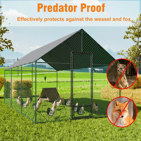 BINGOPAW Large Outdoor Chicken Coop with Metal Turkey Running Cage Duck House Waterproof 600D Oxford Cloth Cover for Backyard