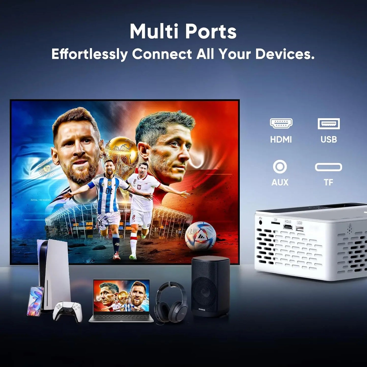 1080P Smart Projector with WiFi & Bluetooth, Compatible with Netflix, Prime Video, YouTube, for Home & Outdoor, Gaming, Camping
