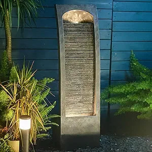 Modern Indoor Water Fountain Curved Faux Slate Waterfall Fountain with LED Lighting, 42.5-Inch Tall Tiered Waterfall Fountain fo