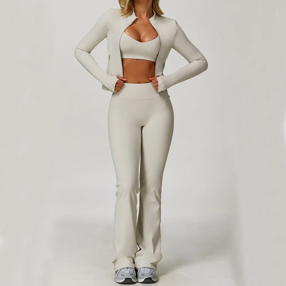 3PCS Gym Set Women Yoga Bra Jacket High Waist Workout Scrunch Leggings Shorts Sports Suit 2 Pieces Yoga Set Fitness Clothes