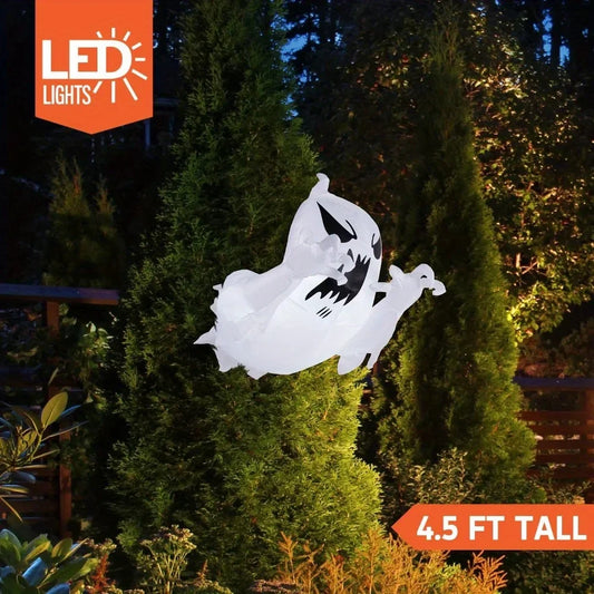 4.5 FT Window Ghost Halloween Inflatable Scary Flying Ghost Broke Out from Window Inflatable with Build-in LED Blow Up Ghost for Halloween Party Indoor, Outdoor Yard Garden Lawn Decoration