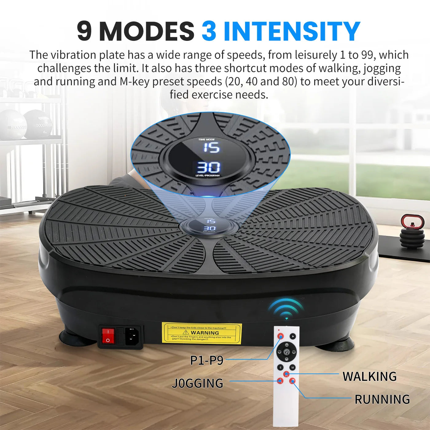 Vibration Platform Exercise Machine Portable Full Body Workout Fitness Shaker with Resistance Bands 9 Preset Modes Auto Mode