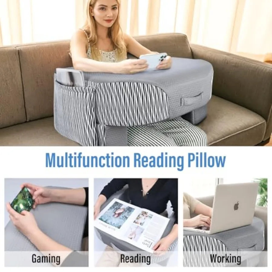 Reading Pillow for Laptop Extra Large Armrest Gaming Pillow for Working Hight Adjustable Lap Desk Pillow for Adult Sitting in B
