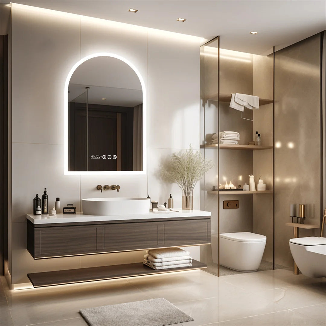 LUVODI 60x90cm Smart Bathroom Mirror LED Backlit Vanity Mirror with Touch Screen,Time And Temperature Display