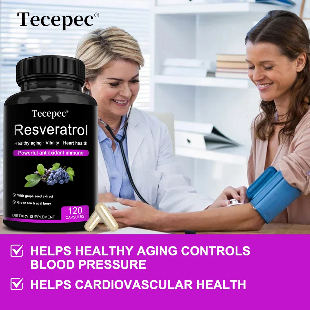 Resveratrol Supplement 1200mg - with Green Tea Leaf & Grape Seed - Anti-Aging, Antioxidant, Cardiovascular Health