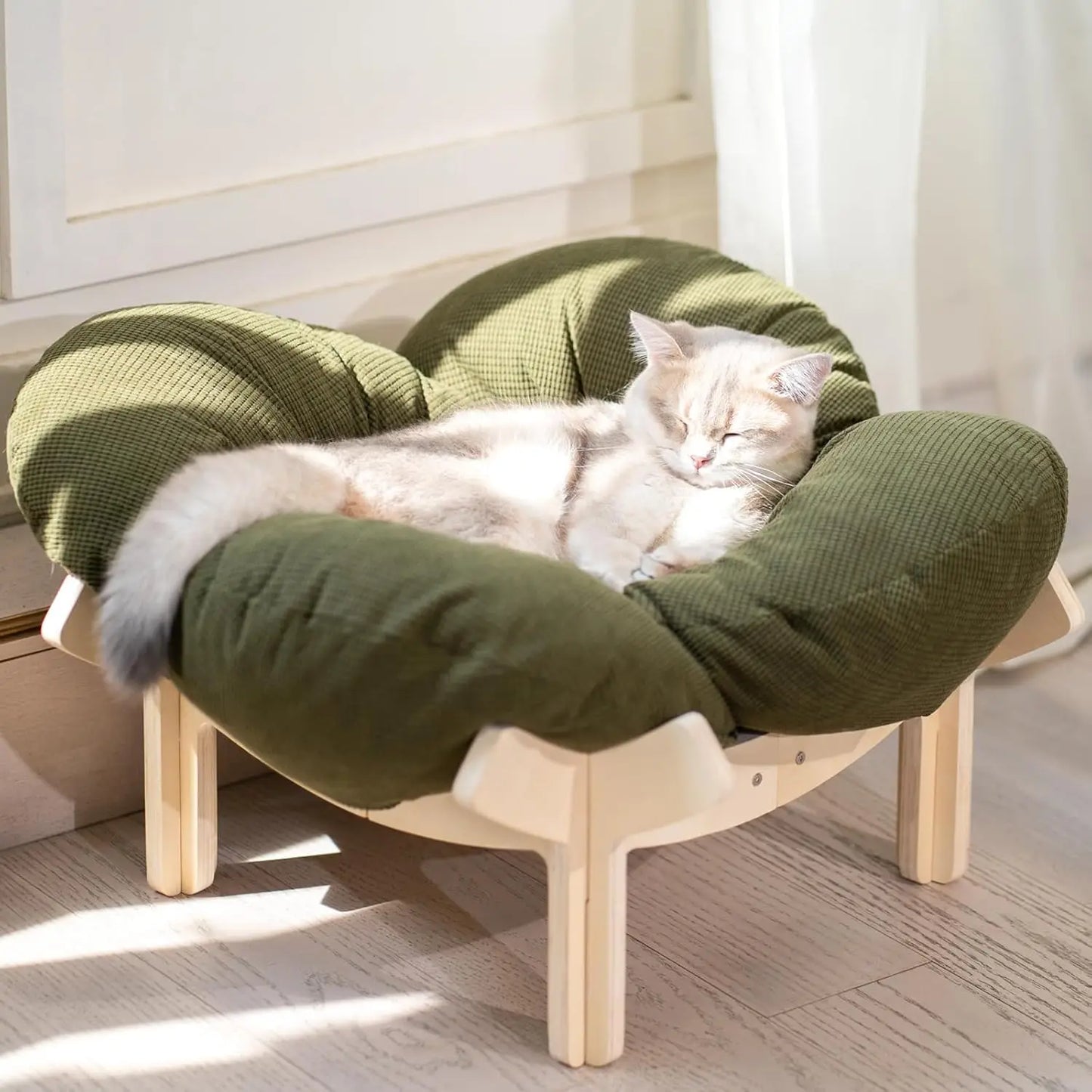 XIUWO Elevated Wooden Cat Bed With Cushion