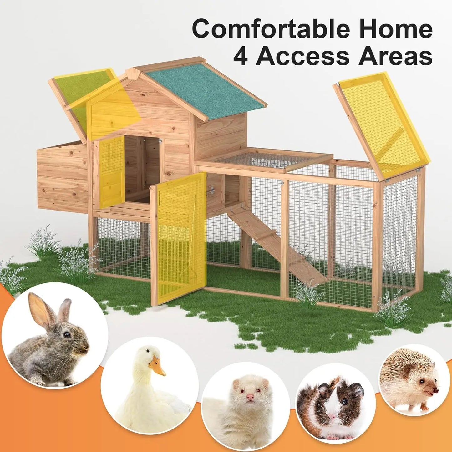 Outdoor Chicken Coop for 2-4 Chickens Wooden Hen House Poultry Pet Hutch Run Cage w/Waterproof Asphalt Roof, Ramp,, Customized