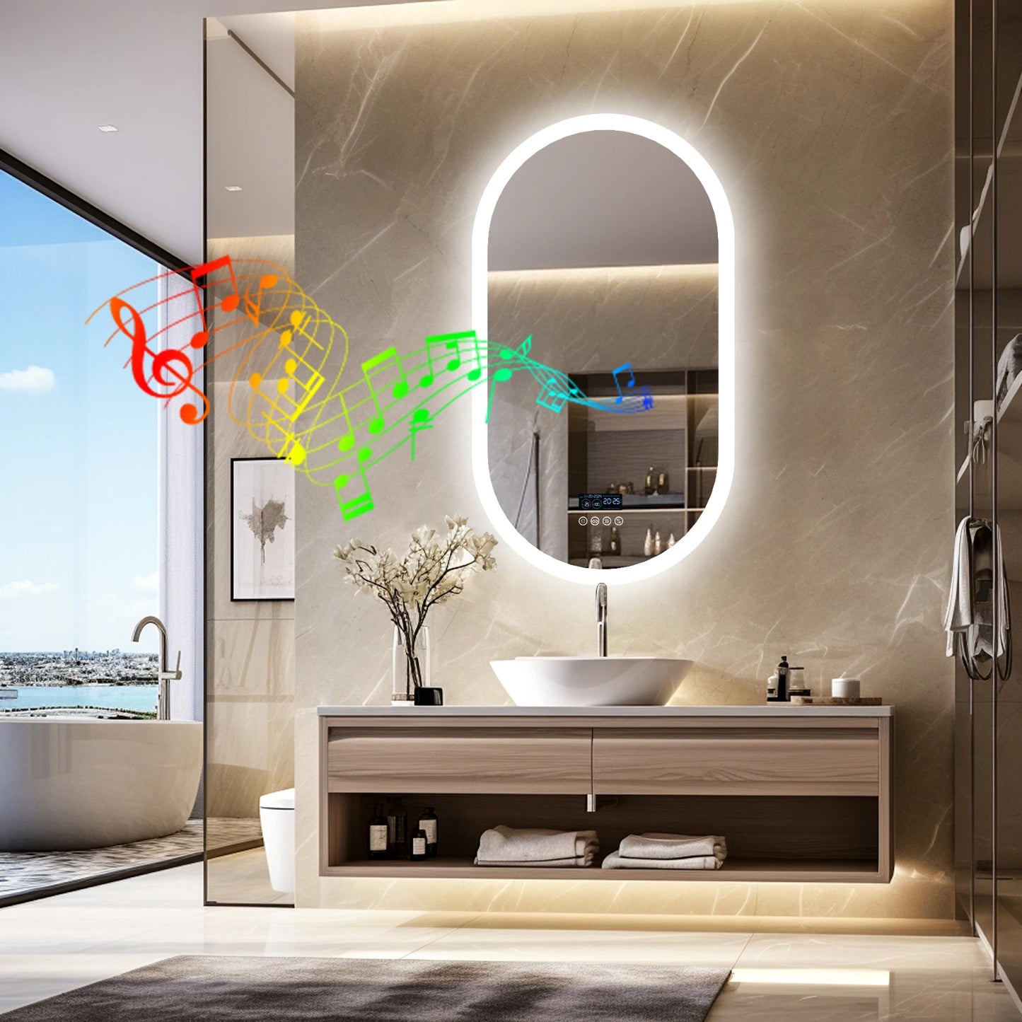 LUVODI Lighted Bluetooth Bathroom Mirror Led Backlit Illuminate Vanity Mirror with Time Date Display Anti-fog