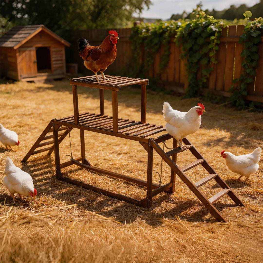 Pine Wood Chicken Perch Swing with Roosting Bars & Climbing Ladder, Activity Play Toy for Healthy Happy Backyard Farm Pets
