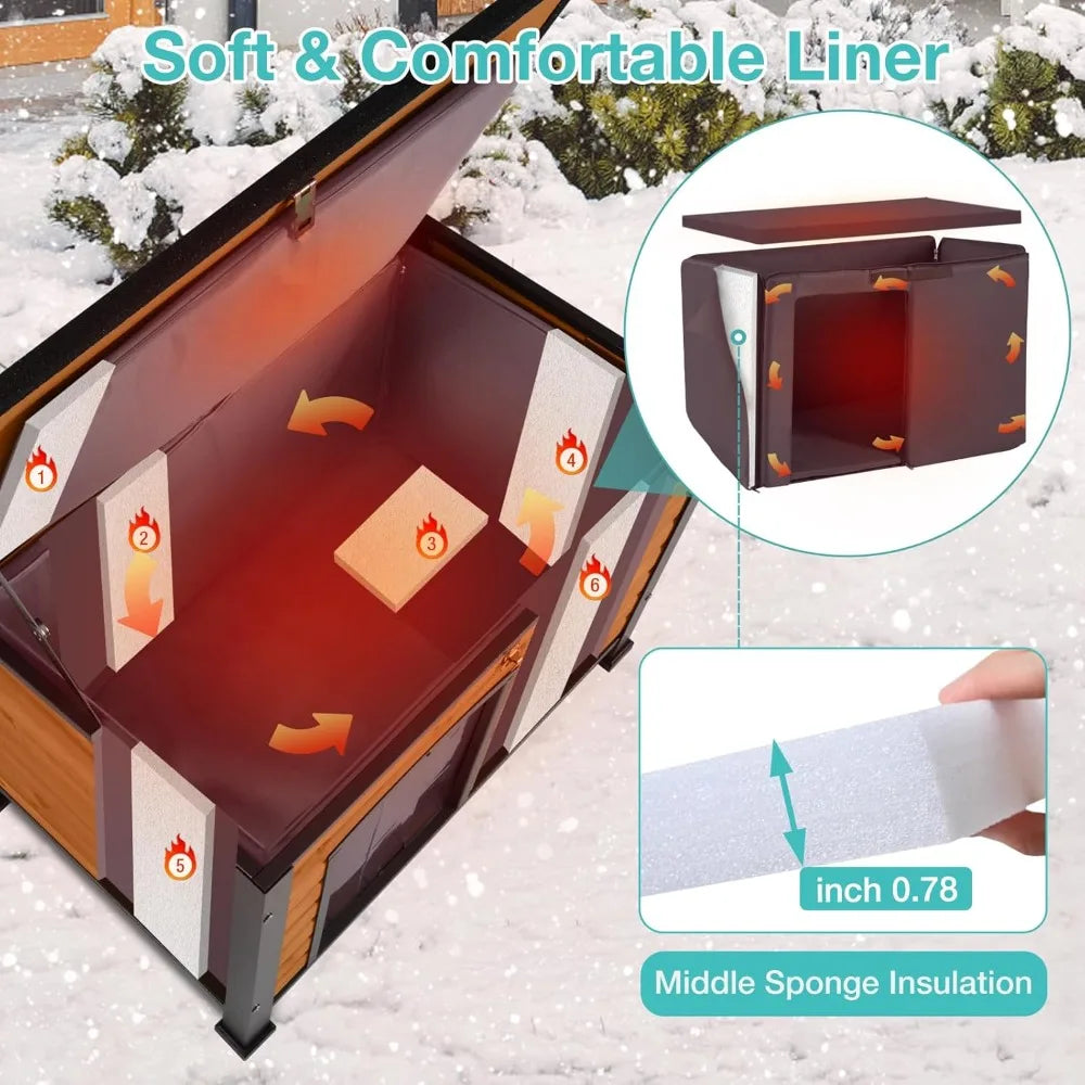 Outdoor Heated Dog House Anti Chew Iron Frame Insulated Shelter