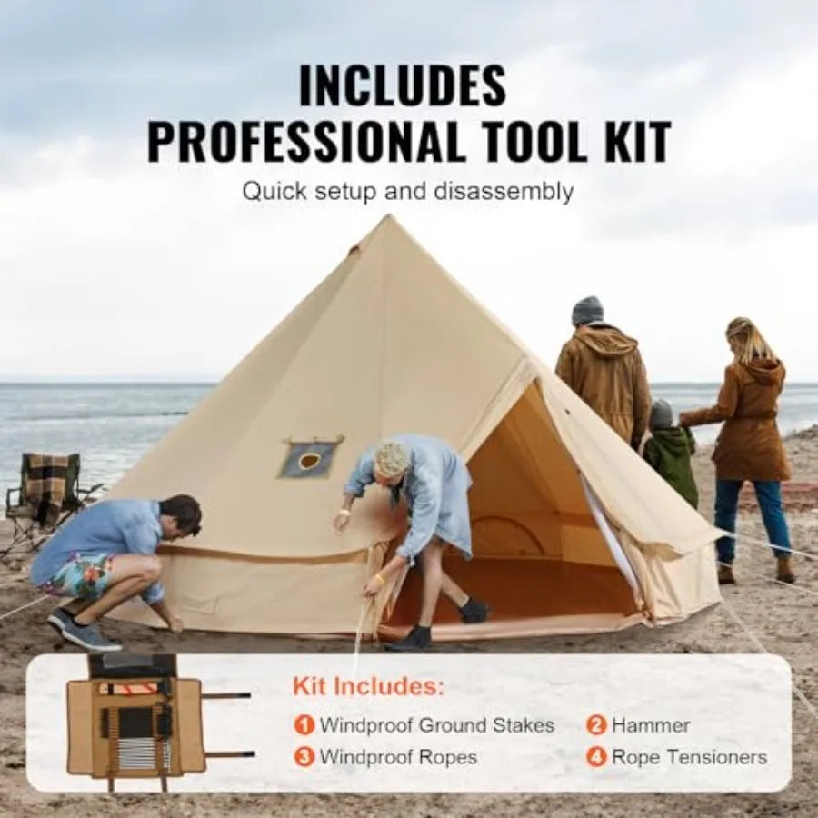 Canvas Bell Tent - 4 Seasons Breathable 100 Cotton Canvas Yurt - w/Stove Jack, Luxury Glamping Tent Waterproof for Family