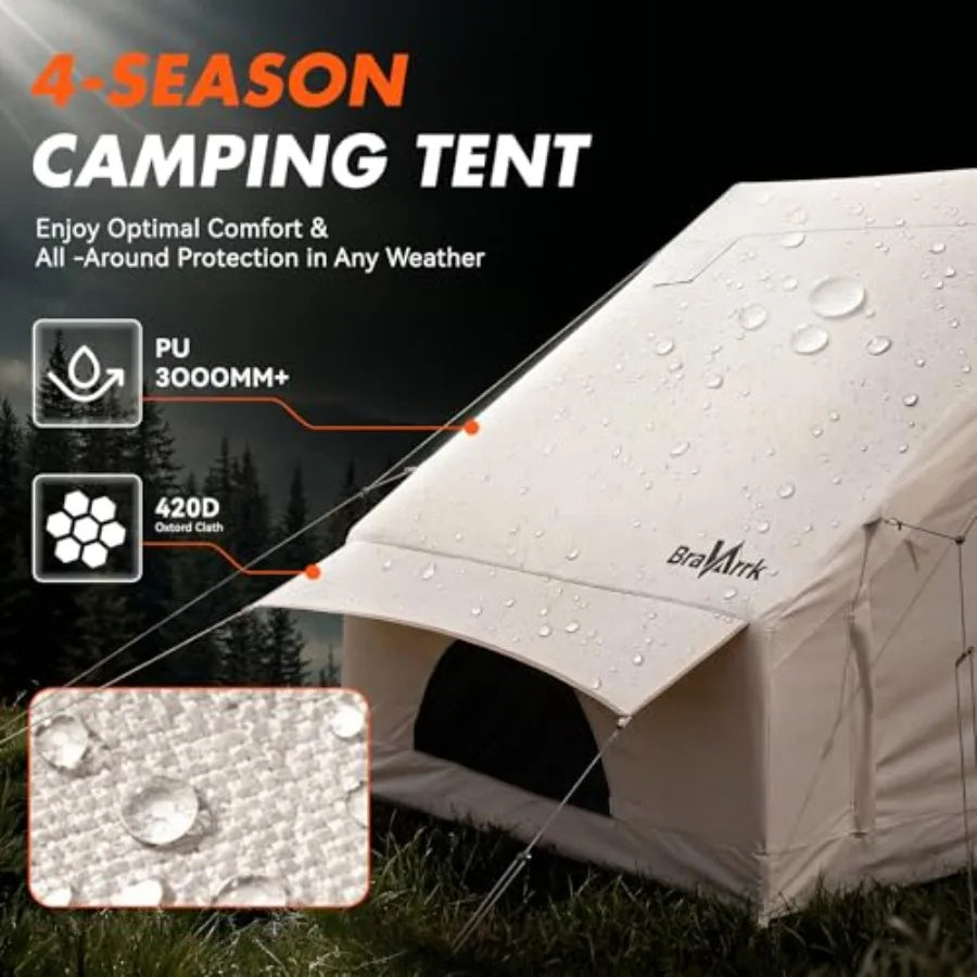 Inflatable Tent for Camping, Glamping Hiking PVC-TPU Hybrid, Gray-Black, Waterproof with Skylight, Stove Jack Integrated Pump