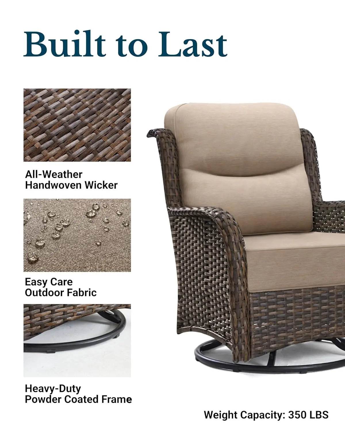 Luxury Patio Furniture Set with 6-inch Thick Cushion, Outdoor High Back Swivel Rocker Patio Chairs, 5PCS Wicker, Customized