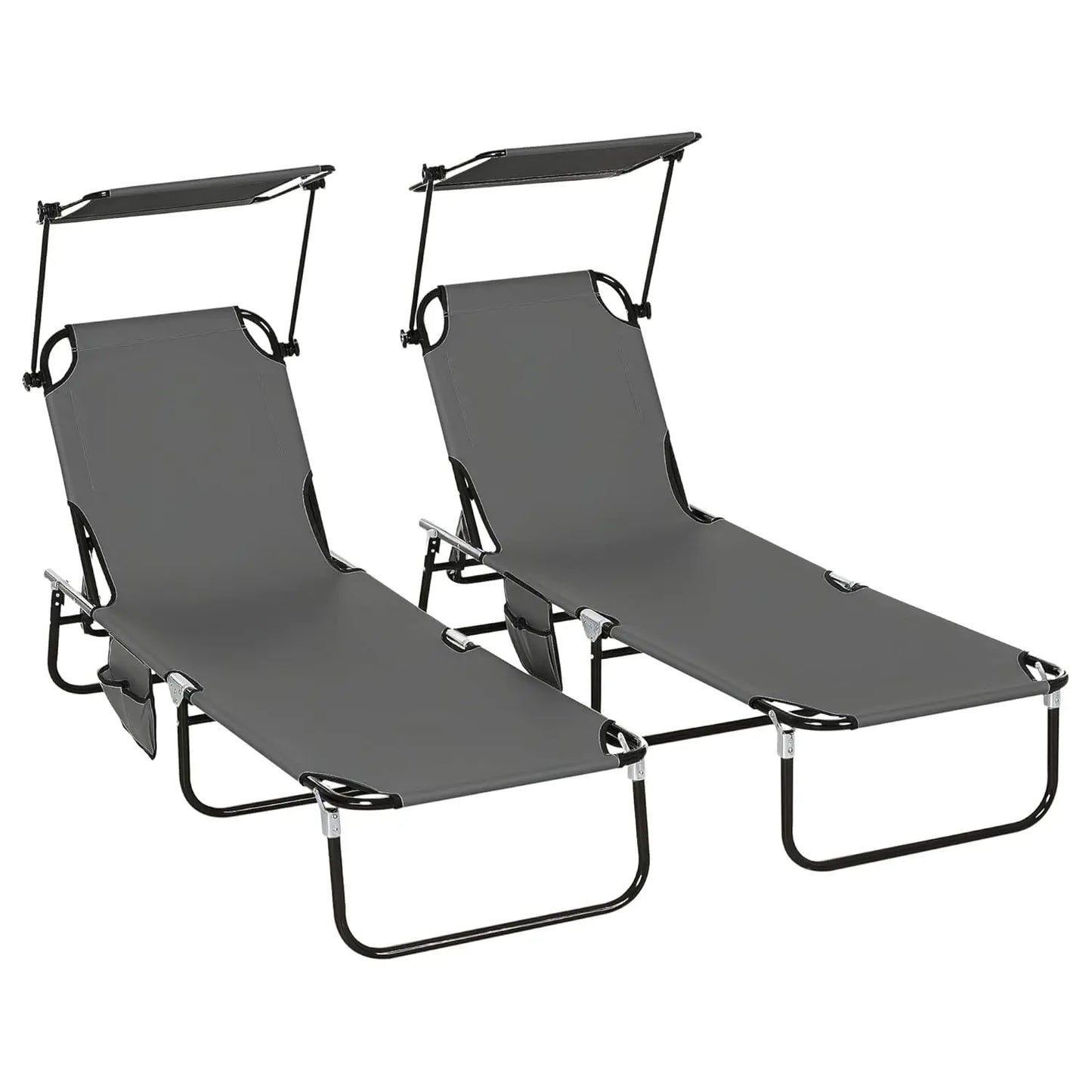 Folding Chaise Lounge Pool Lounge Chairs Set of 2, Outdoor Sun Tanning Chairs with Canopy Shade, Reclining Back, Customized