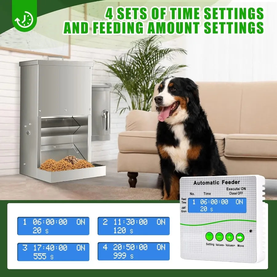 16L Large Automatic Dog Feeder with Timer Stainless Steel Pet Food Dispenser W/Programmable Feeding Schedule for Large Breed Do