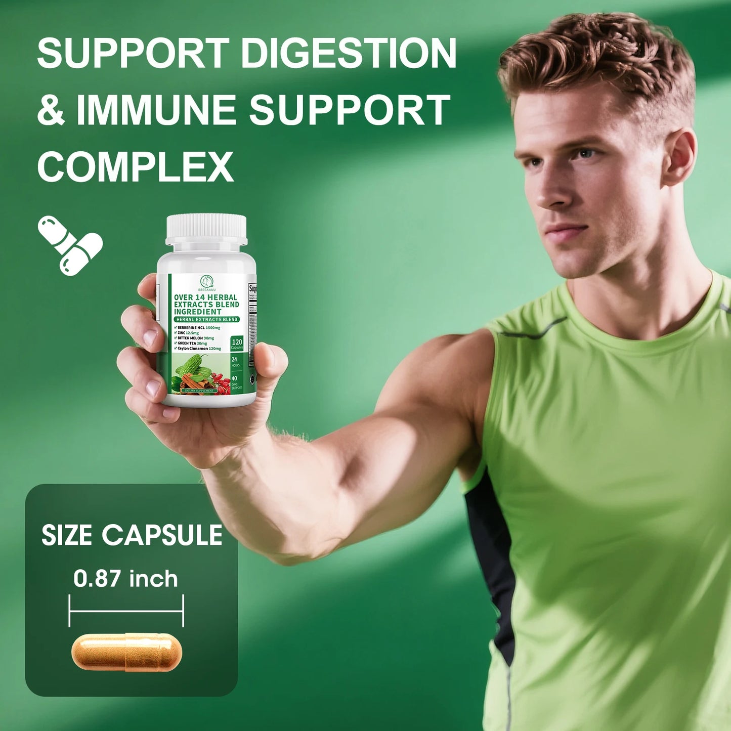 BBEEAAUU 1500MG Berberine HCL with Cinnamon, Bitter Gourd Promotes Liver Function, Gut Health, Immunity Health
