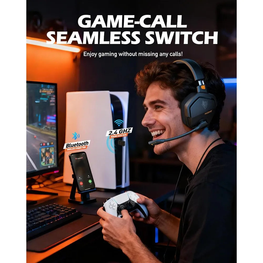 Wireless Gaming Headset with Mic, Zero Interference, 100-Hour Battery, 23ms Sync for FPS Gamers, All Devices Compatible