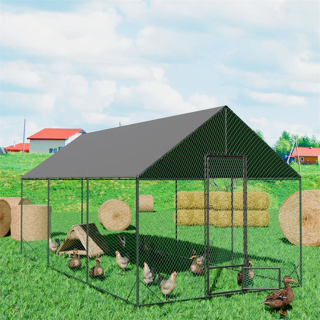BINGOPAW Large Outdoor Chicken Coop with Metal Turkey Running Cage Duck House Waterproof 600D Oxford Cloth Cover for Backyard