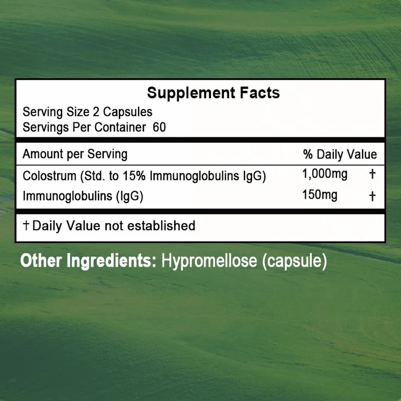 Colostrum 1000mg Capsules - Promotes Gut Health, Improves Athletic Performance, and Maintains Healthy Iron Levels - 120 Capsules