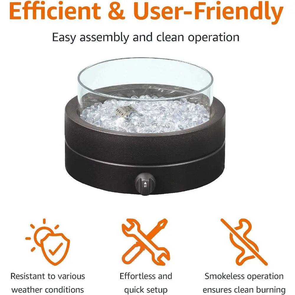 14-Inch Round Propane Fire Pit, 9000 BTU Portable Tabletop Fireplace with Glass Stones, Umbrella Hole Compatible for Outdoor Pat