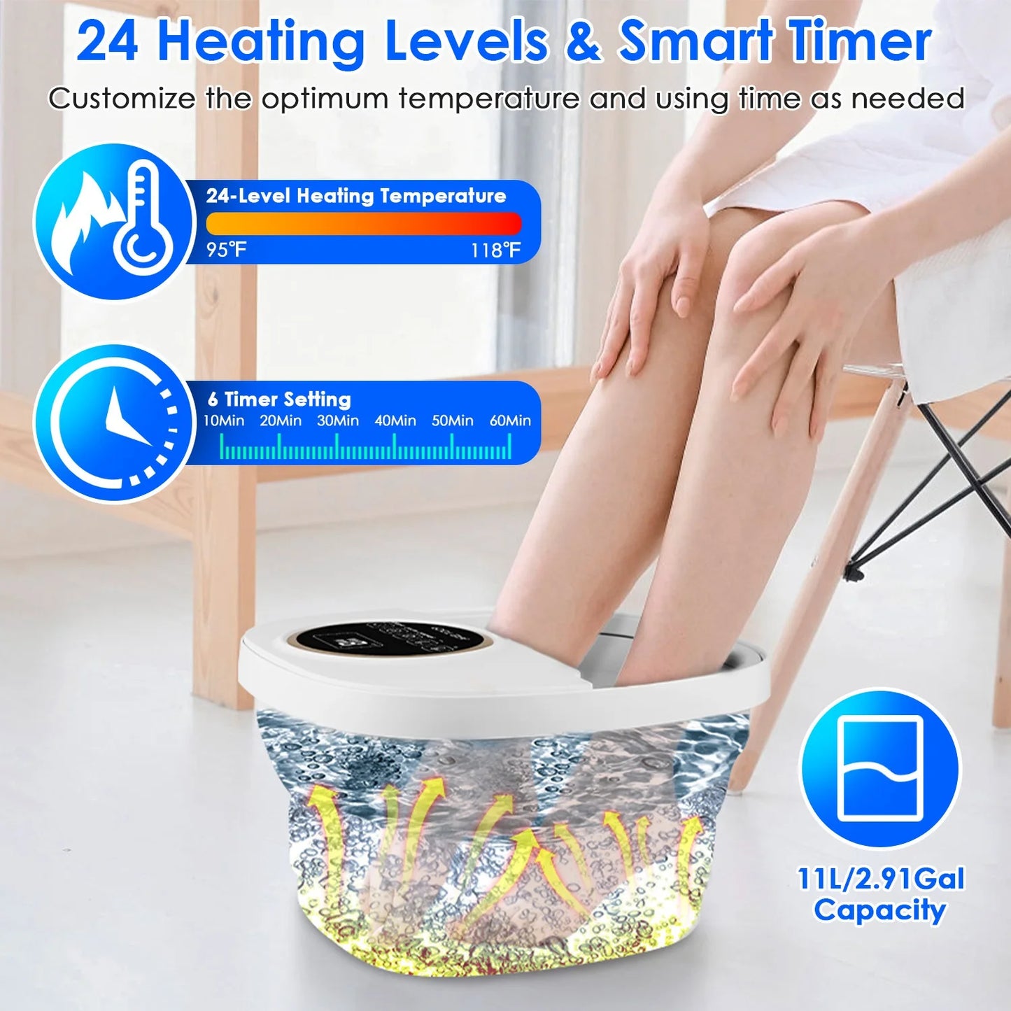 Foldable Foot Spa Massager With Remote, 24 Heating Levels, Rollers