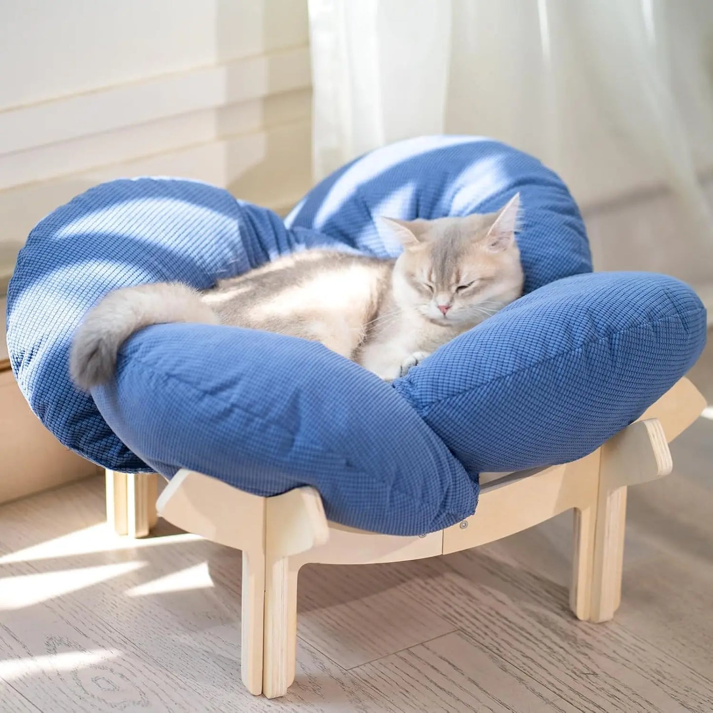 XIUWO Elevated Wooden Cat Bed With Cushion