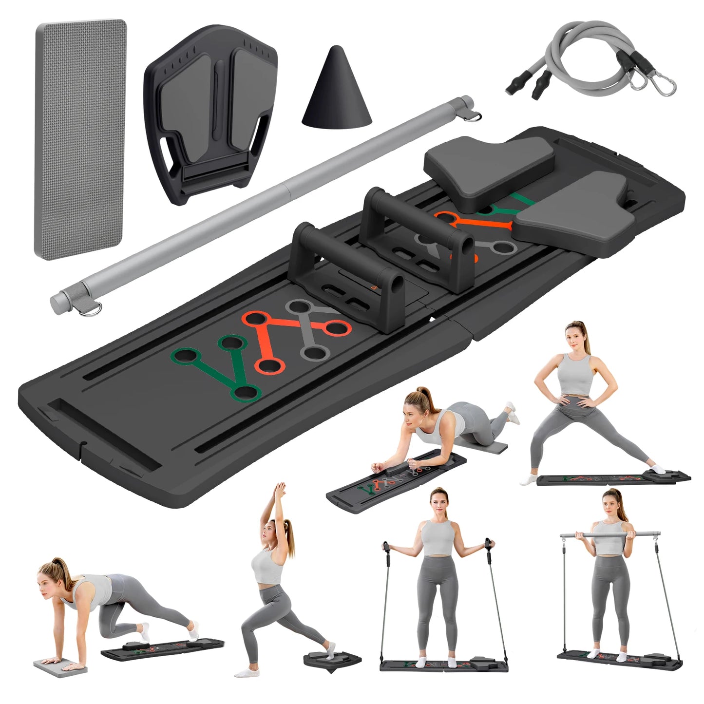 7-in-1 Portable Pilates Board Exercise Foldable Push Up Fitness Equipment Workout Full-Body Ab Board Core Training for Home