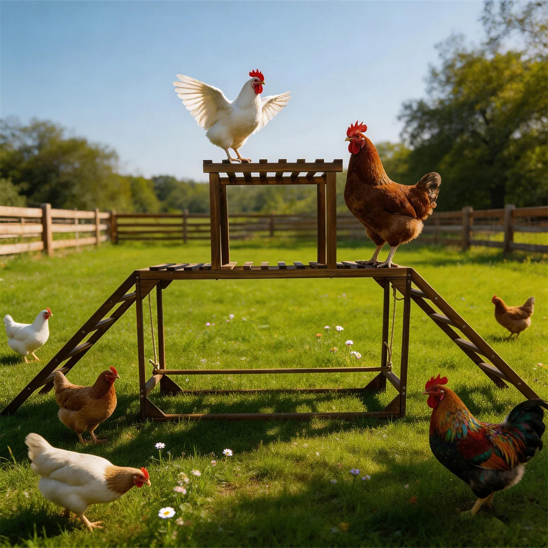 Pine Wood Chicken Perch Swing with Roosting Bars & Climbing Ladder, Activity Play Toy for Healthy Happy Backyard Farm Pets