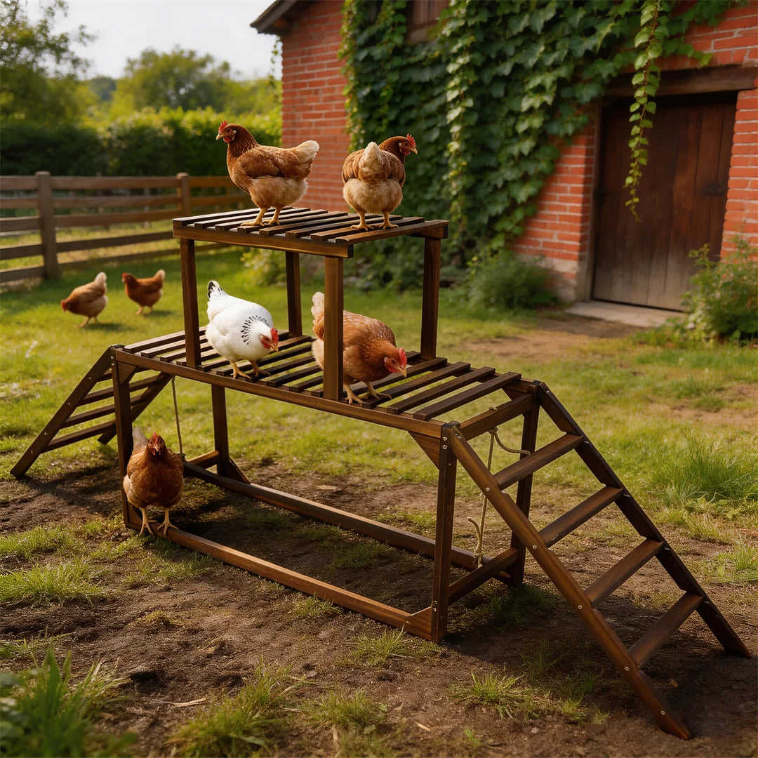 Pine Wood Chicken Perch Swing with Roosting Bars & Climbing Ladder, Activity Play Toy for Healthy Happy Backyard Farm Pets