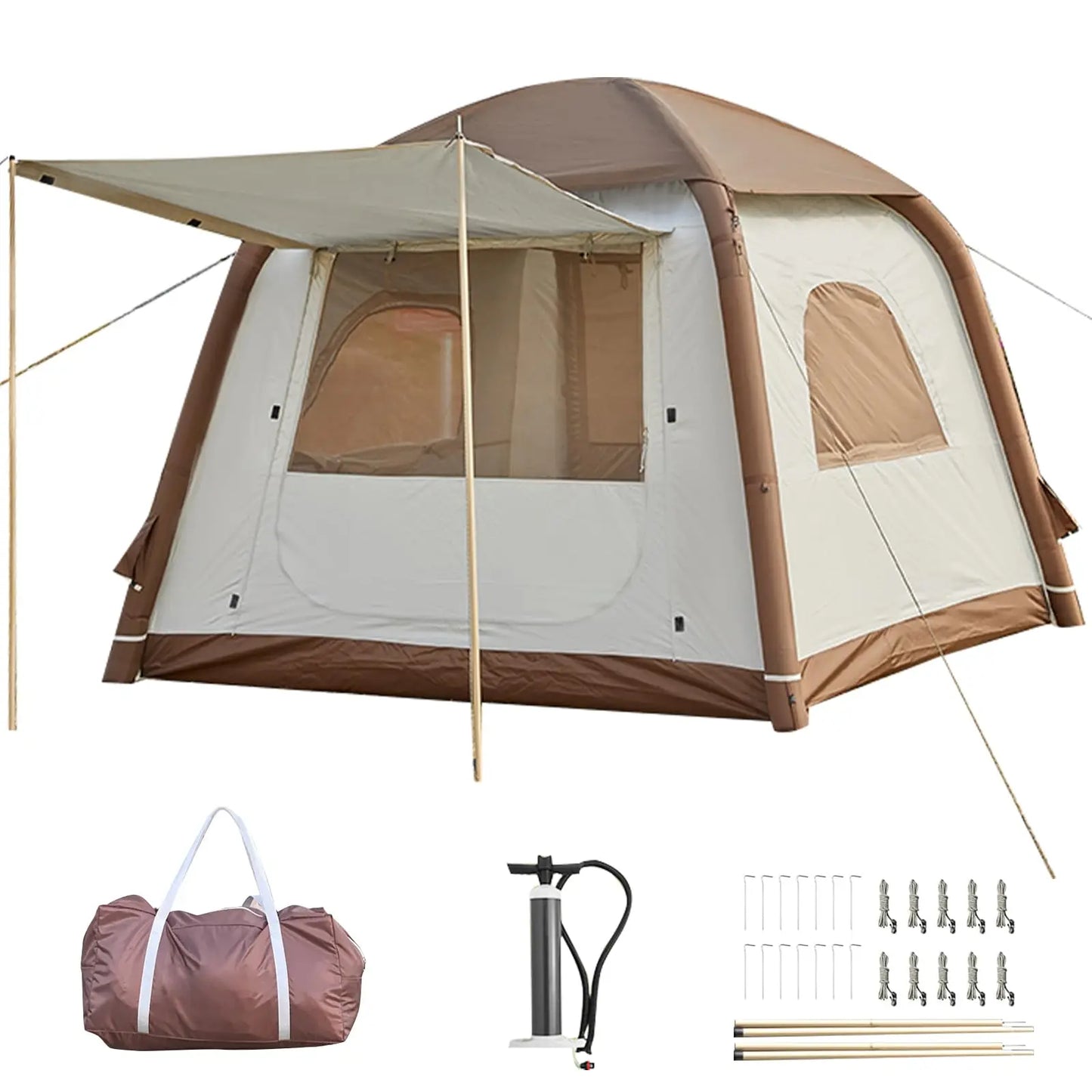 Inflatable Camping Tent With Awning Quick Setup Waterproof Oxford Tent For Adults